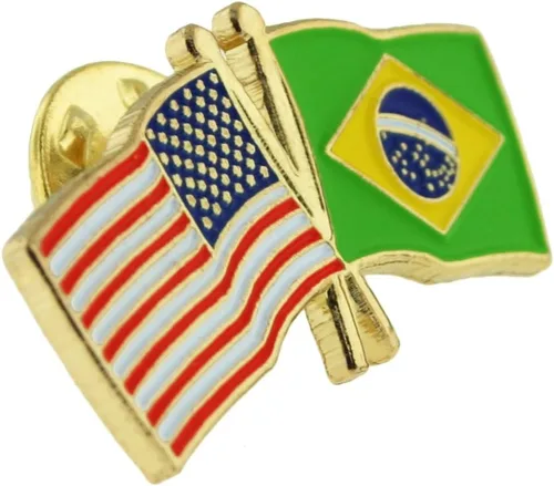 Vista 16 de PinMart Pin de solapa esmaltado con bandera de la amistad cruzada de Estados Unidos y el mundo