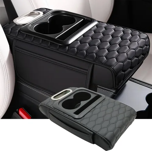Vista 11 de Priprilod Almohada beige para reposabrazos de consola central de automóvil, espuma viscoelástica con portavasos y soporte para teléfono celular