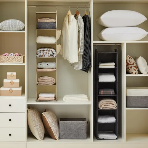 Vista 2 de YOUDENOVA - Organizador colgante para clóset con 6 estantes de almacenamiento con bolsillos laterales, beige