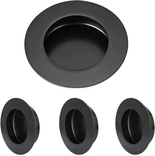 Vista 12 de HOMOTEK Paquete de 2 Manijas Redondas Deslizantes para Puerta de Armario Diámetro 2-1/2 pulgadas (65mm) Tiradores Empotrados Negros de Bolsillo