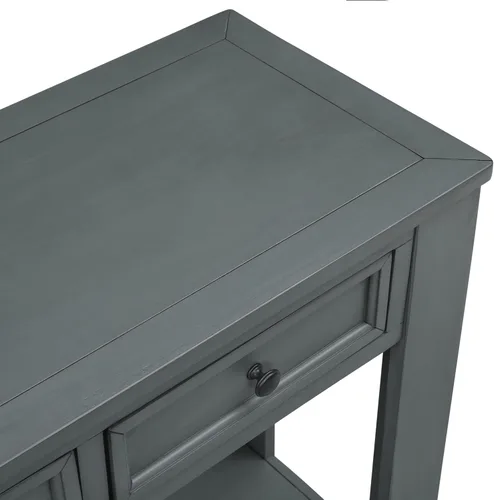 Vista 6 de Merax Mesa consola de 63 pulgadas con 4 cajones, mesa de entrada de 2 niveles con estante de almacenamiento, mesa de sofá larga para entrada, Azul