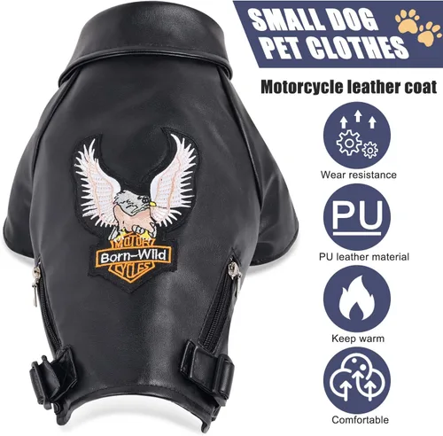 Vista 2 de Abrigo de invierno cálido para perros pequeños y medianos, chaqueta impermeable y resistente al viento para cachorros, ropa de cuero para mascotas