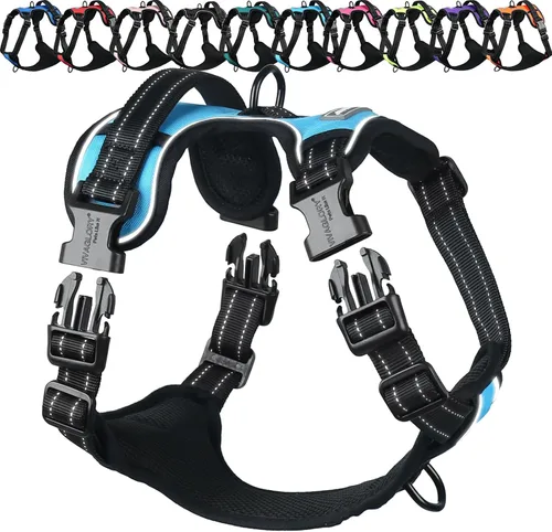 Vista 12 de Vivaglory - Arnés de arnés para perro sin tirones, XS, color negro, estampado with Handle Front and Back Clip for Training & Pulling, No Pull &