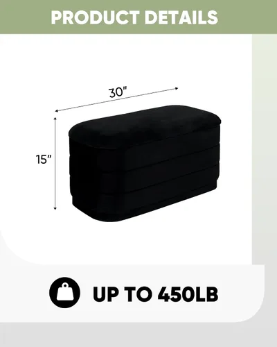 Vista 4 de B FSOBEIIALEO Banco largo otomano de almacenamiento de terciopelo de 30 Negro