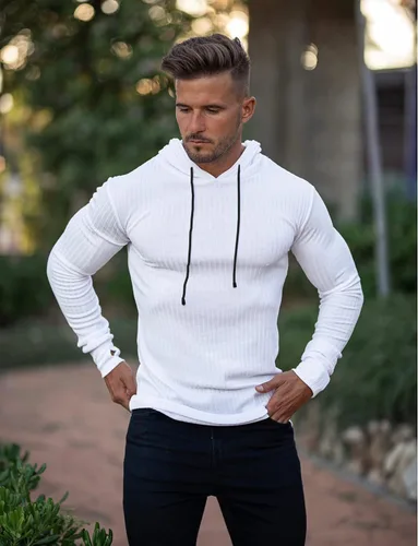 Vista 4 de KELLORENA Sudadera con capucha para hombre, elástica, de manga larga, ligera, acanalada, para gimnasio
