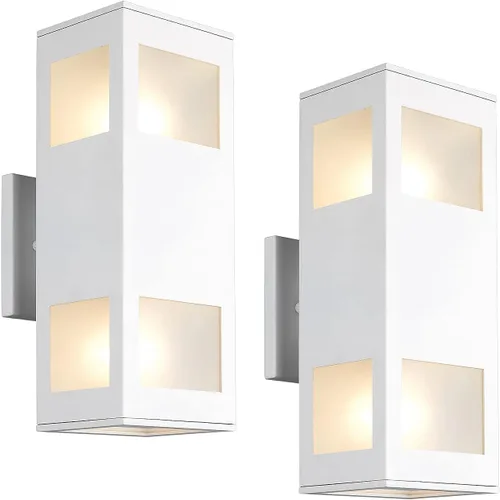 Vista 15 de harriet Luces de porche modernas para exteriores, cubierta de aluminio impermeable IP64 y vidrio templado, aplique de pared rectangular arriba/abajo