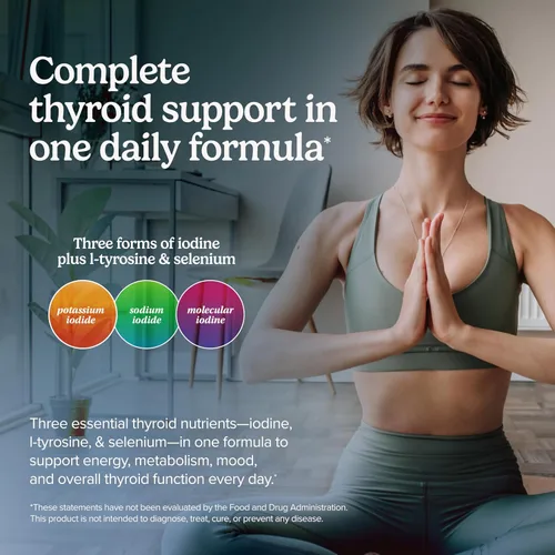 Vista 2 de Terry Naturally Thyroid Care Plus - Yodo + L-tirosina, 60 cápsulas - Suplemento de apoyo tiroideo con selenio, promueve la energía y el metabolismo