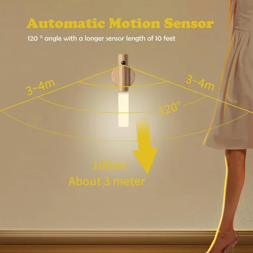Vista 4 de LANDGOO Luces nocturnas con sensor de movimiento de madera, imán y sensor de cuerpo, luces nocturnas para pasillo, luz LED recargable, escalera