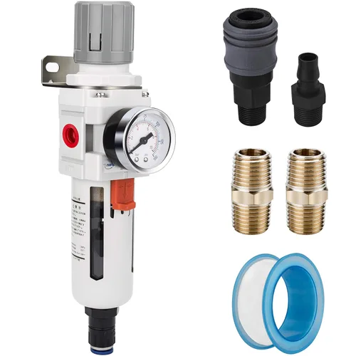 Vista 11 de 1" NPT Filtro de aire comprimido regulador combinado tipo piggyback, elemento de latón de 5 micrones, cuenco de policarbonato, desagüe