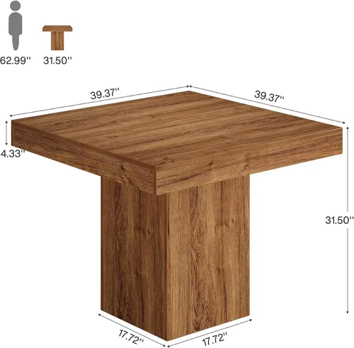 Vista 7 de Tribesigns Mesa de comedor cuadrada de 39 pulgadas para 4, mesa de comedor de cocina pequeña de granja con base de pedestal resistente, muebles