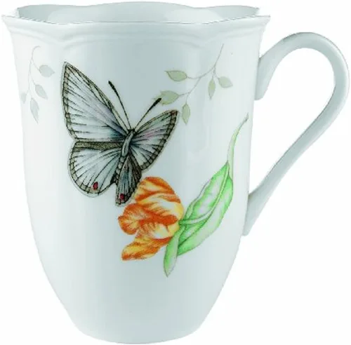 Vista 3 de Lenox Taza y platillo de porcelana Meadow, 1.3 libras, mariposa azul
