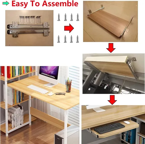 Vista 6 de V3VOGUE Bandeja deslizante para teclado debajo del escritorio, altura ajustable, cajones deslizantes para teclado con rieles deslizantes