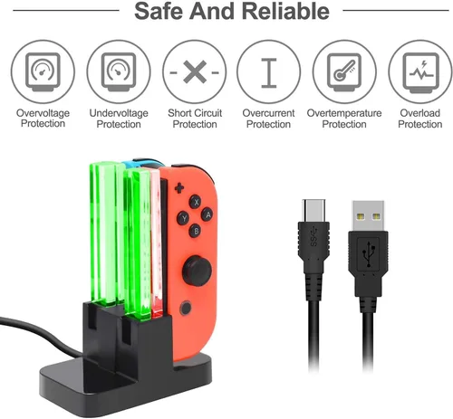 Vista 2 de FastSnail Base de carga y paquete de 2 empuñaduras de interruptor para Nintendo Switch Joy Con y modelo OLED, estación de soporte de carga con cable