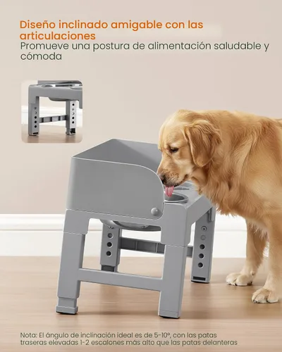 Vista 5 de Feandrea Cuencos para perros elevados, altura ajustable, diseño inclinado Gris (Dove Gray)