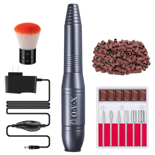 Vista 9 de Juego de taladro de uñas portátil Herramientas de forma de pulido para uñas de gel acrílico con brocas de uñas, bandas de lijado y cepillo (negro)