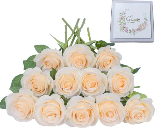 Vista 42 de LVEFIT - 12 rosas artificiales de otoño para decoración de otoño Beige