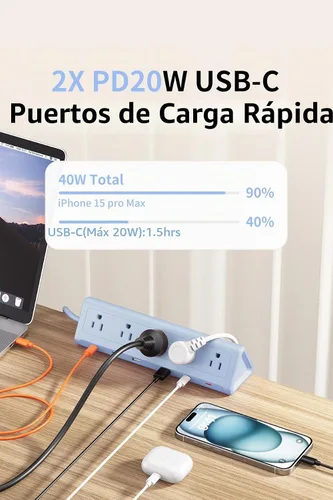 Vista 4 de AnnTane Regleta de alimentación con abrazadera de escritorio USBC, carga Azul