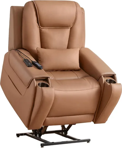 Vista 16 de CHITA Silla reclinable eléctrica para personas mayores con masaje y calor, silla reclinable grande de piel auténtica con soportes para tazas