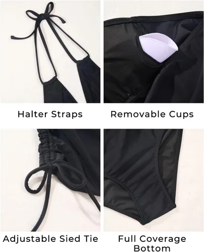 Vista 4 de Talisea Trajes de baño tankini halter para mujer, trajes de baño de dos piezas con control de abdomen