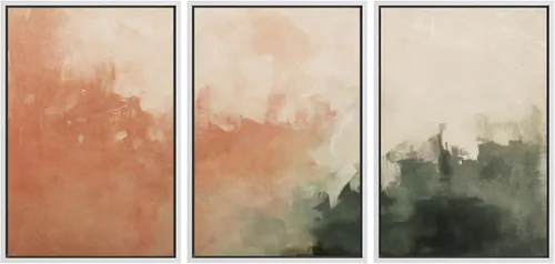 Vista 328 de SIGNFORD - Set de obras de arte en lienzo enmarcado para pared, ilustraciones abstractas de neblina del desierto en tonos neutros beige y marrón
