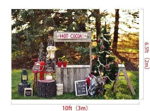Vista 2 de Kate 10 x 6.5 pies (ancho x alto) telón de fondo de fotografía de invierno árbol de Navidad al aire libre, fiesta, celebración, estudio de fondo