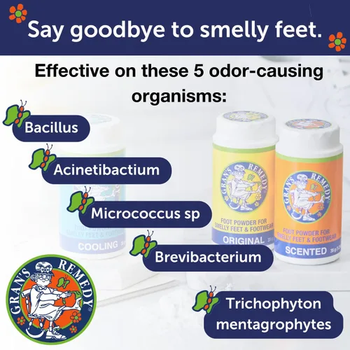Vista 6 de Gran's Remedy Desodorizante natural para zapatos y eliminador de olores en polvo, absorbe el sudor y la humedad, neutraliza los olores malolientes
