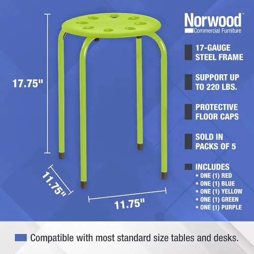 Vista 3 de Norwood Muebles Comerciales Taburetes Apilables para Niños y Adultos, 17.75" Altura Estándar Taburetes Portátiles Anidables de Oficina y Aula