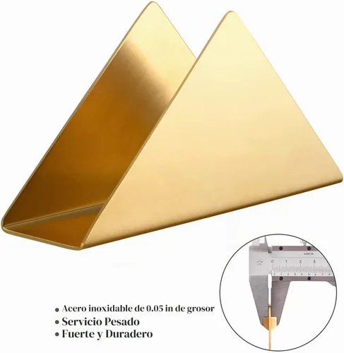 Vista 3 de Servilletero dorado de acero inoxidable, moderno dispensador de servilletas de cóctel triangular, organizador para encimeras de cocina, mesas