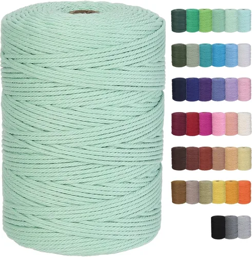 Vista 22 de Cuerda de macramé de algodón de 2 mm, 220 yardas, suministros naturales de macramé de color, cuerda de algodón suave para artesanía, para colgar