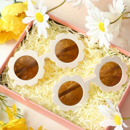 Vista 2 de Landhoow 2 lentes de sol redondos para niña de las flores, para regalo de propuesta de niña de las flores, lindos lentes para fiesta en la playa al