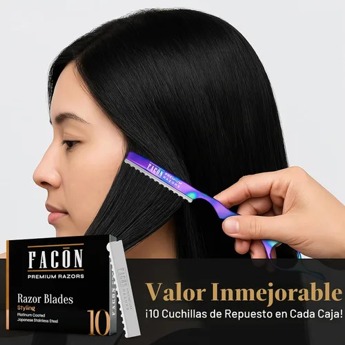 Vista 5 de Facón - Navajas para cortar el cabello - Juego profesional de navajas para peinado con 11 cuchillas de repuesto, herramienta de corte de cabello