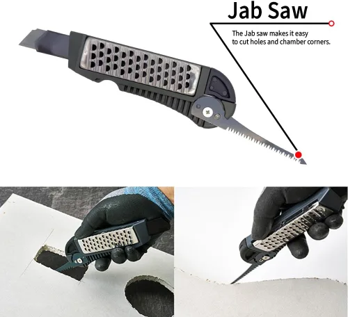 Vista 4 de Paneles de yeso 4 en 1 Multi Cuchillo para paneles de yeso Multiherramienta para paneles de yeso Rasp Plaster Planer Jab Saw Cinta métrica Gancho