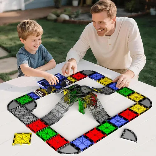 Vista 2 de Magnetic Downhill Racer Track: 40pc Blocks Set w Car, STEM Toy 3-8
