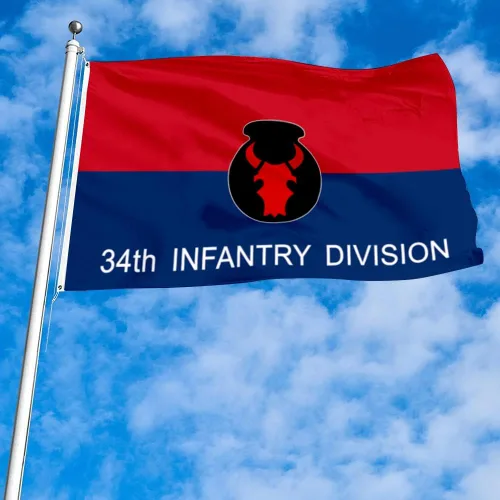 Vista 2 de Fyon Bandera militar de la 34ª división de infantería del ejército de 3 x 5 pies con 2 ojales de latón