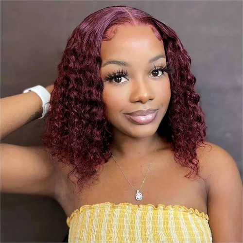 Vista 20 de Pelucas Rizadas de Cabello Humano 13x4 HD Pelucas de Encaje Frontal de Ondas Profundas Cabello Humano Pre Desplumadas 12 Pulgadas Peluca Bob Cabello