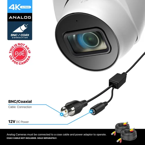 Vista 2 de Amcrest Cámara de seguridad analógica 4K para exteriores, torreta 8MP @15fps CCTV-Coax-BNC, visión nocturna de 65 pies, ángulo de 125°, micrófono