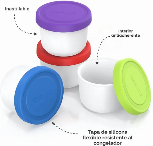 Vista 4 de BALCI - Mini recipientes de helado de 8 onzas con tapas de silicona (juego de 4) - Contenedores de almacenamiento de alimentos para congelador Azul