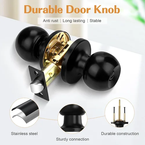 Vista 4 de Probrico - Perilla interior para puerta de baño, manija de puerta sin llave para dormitorio, juego de cerradura para puerta interior con perilla