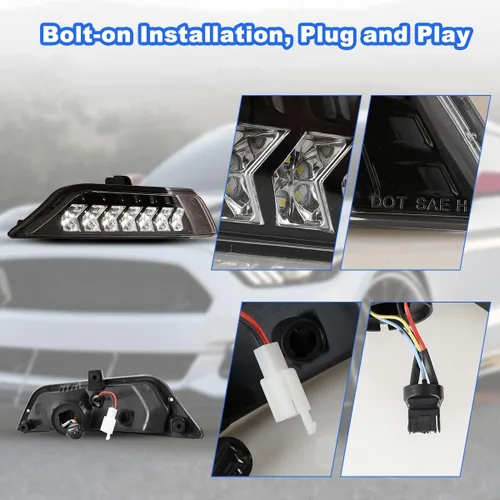 Vista 6 de ROXX Conjunto de señal de giro DRL LED completo para Ford Mustang 2015 2016 2017, luces antiniebla LED Mustang con luces de circulación diurna