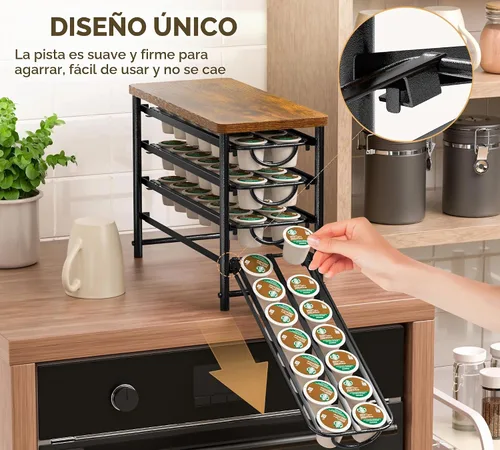Vista 6 de HFHOME Soporte para cápsulas de café con parte superior de madera, compatible con K-Cups, cajón de almacenamiento de cápsulas de café de 4 niveles