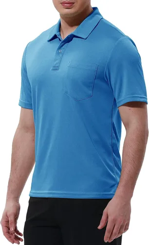 Vista 2 de Rdruko Camisas polo de manga corta para hombre de secado rápido para deportes de golf al aire libre con bolsillo