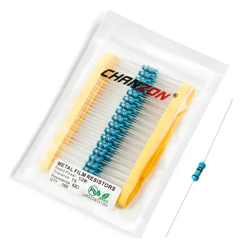 Vista 36 de Chanzon 100pcs 1/2W (0.5W) 1 Ω ohmios Resistencia fija de película metálica 0.01 ±1% Tolerancia 1R MF Orificio pasante Resistencias limitadoras