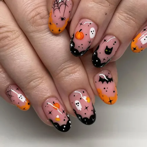 Vista 33 de Paquete de 6 144 uñas acrílicas de Halloween a presión, uñas postizas reutilizables de cobertura completa, uñas postizas adhesivas con pegamento