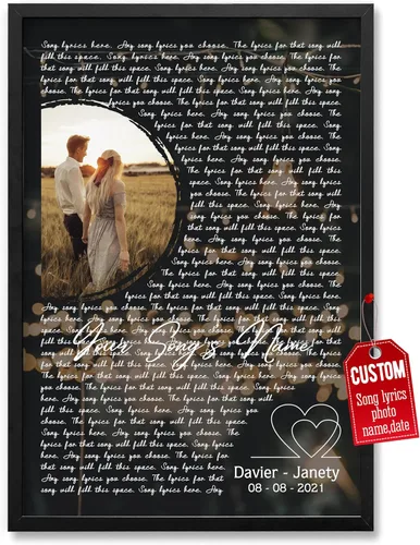 Vista 40 de H-DEWALL póster personalizable con letra de tu canción favorita y foto, lienzo inspirador con marco, arte de pared, regalo romántico para mujer