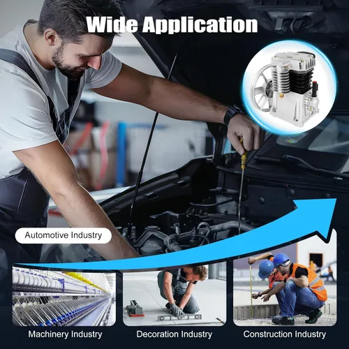 Vista 6 de Cabezal de bomba de compresor de aire, cabezal de compresor de aire de 3 HP con 2 cilindros, compresor de aire lubricado con aceite con polea