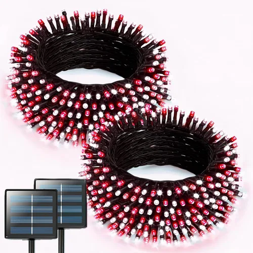 Vista 37 de JMEXSUSS - Paquete de 2, luces solares de Navidad cálidas y multicolor para exteriores, cada una con 100 LED, 10 metros, luces solares impermeables