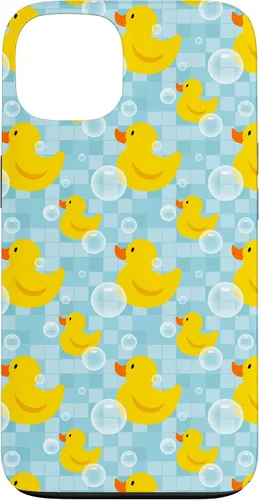 Vista 7 de Funda de goma amarilla para iPhone 16 con patrón de patos y patos