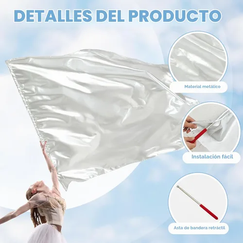 Vista 4 de Jetec 2 Piezas Banderas de Danza de Alabanza y Adoración de 51 x 45 Pulgadas con Barra Rectangular Escalable, Banderas Rectangulares de Seda Blanco