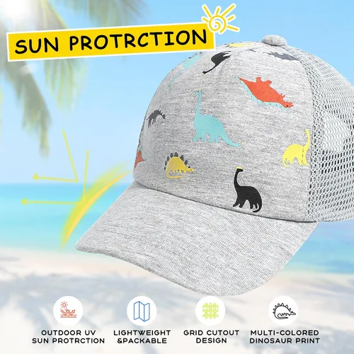 Vista 2 de Gorro de béisbol para niños pequeños, gorro de sol, estampado de dinosaurio, para niños y niñas, de 0 a 8 años