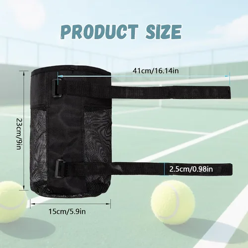 Vista 2 de Soporte de bola de pickleball ajustable, bolsa de malla de nailon para colgar, cesta de almacenamiento plegable con capacidad para 6-8 bolas, cierre